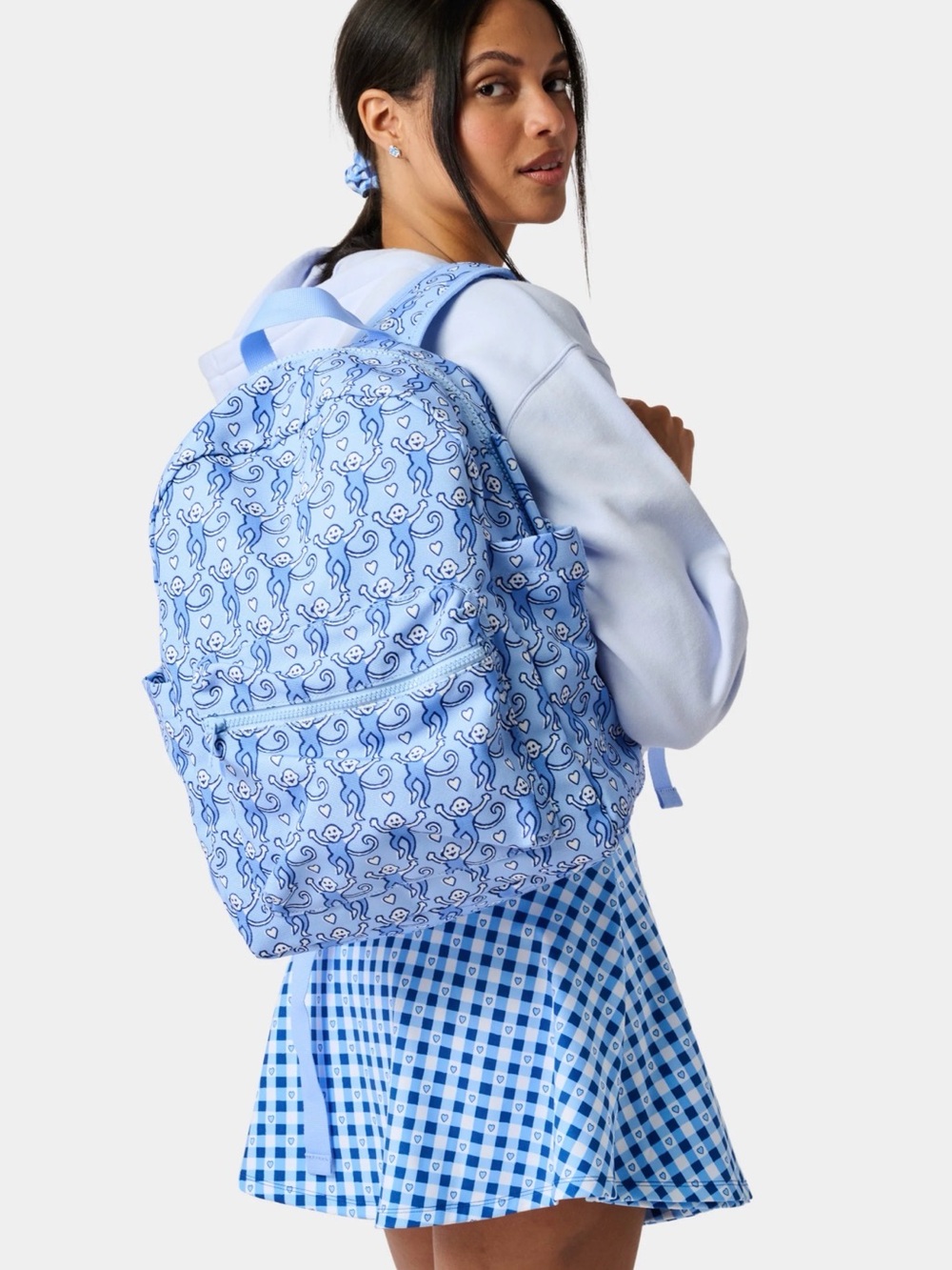 Roller Rabbit Light Blue Monkey-Print Backpack with Navy Accents